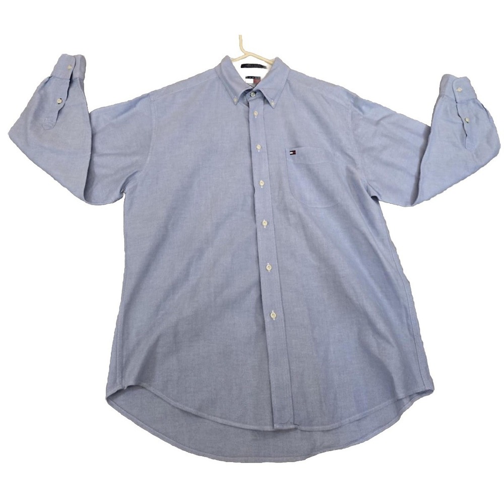 Tommy Hilfiger Shirt Light Blue Flag Casual Button Up Long Sleeve Mens Large